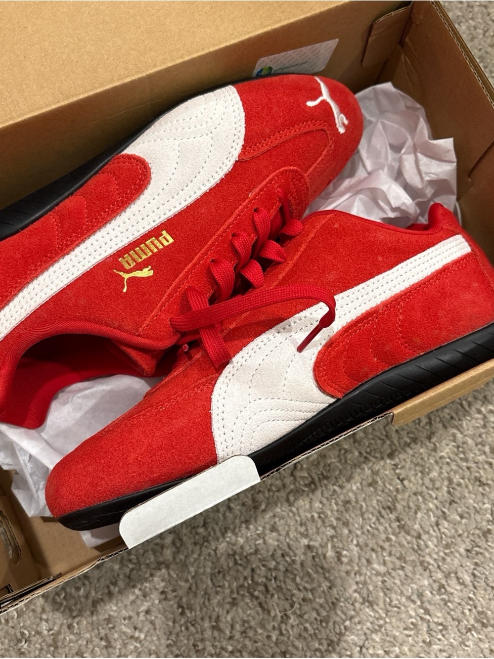 Puma Men's Red Suede Sneakers with White Formstrip